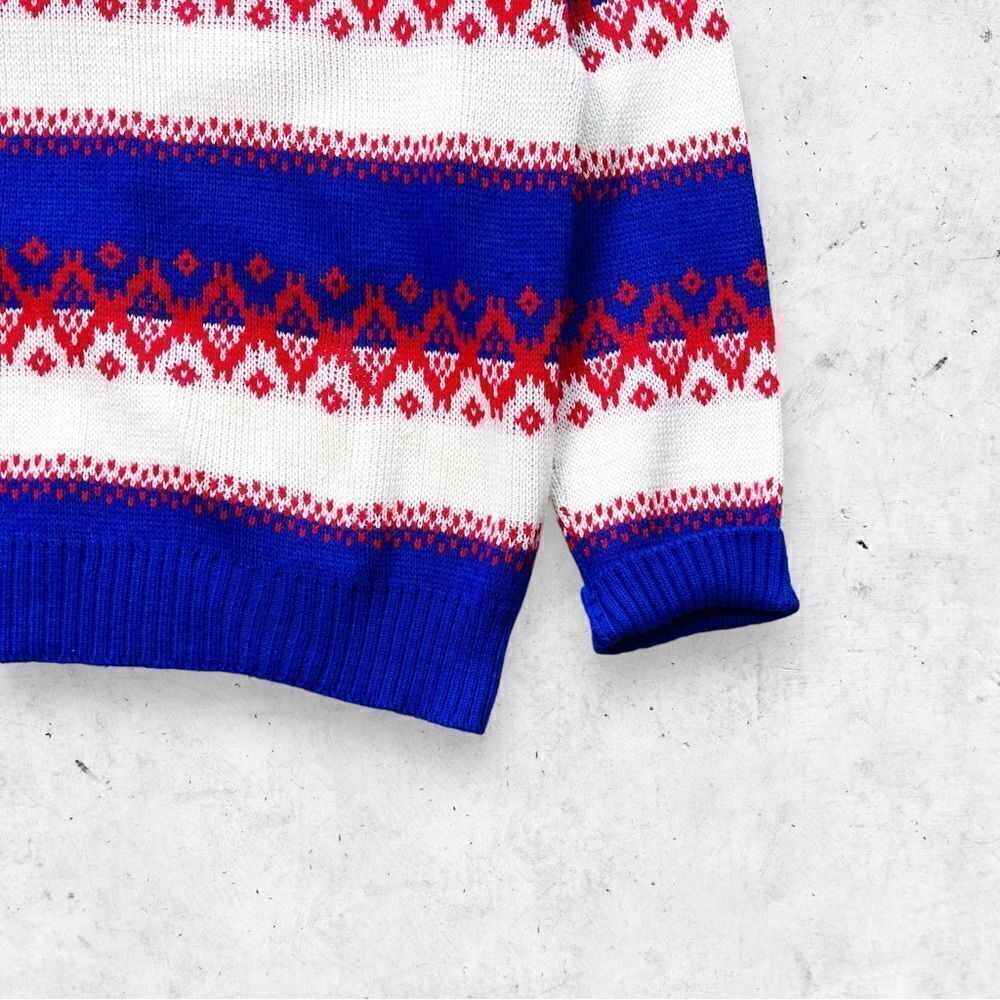 Vtg 80s 90s Kingsport Fair Isle Nordic Sweater, Striped, Holiday, Dad Grandpa L - Picture 3 of 5